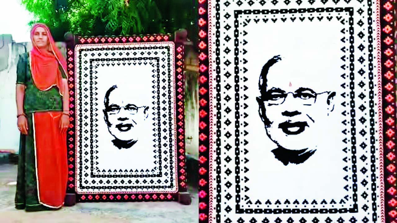 ગીતાદેવીએ સૂતરના દોરાથી વણેલા ખાટલા પર વડા પ્રધાનનું હૂબહૂ યંગ એજનું નિરૂપણ થયેલું છે
